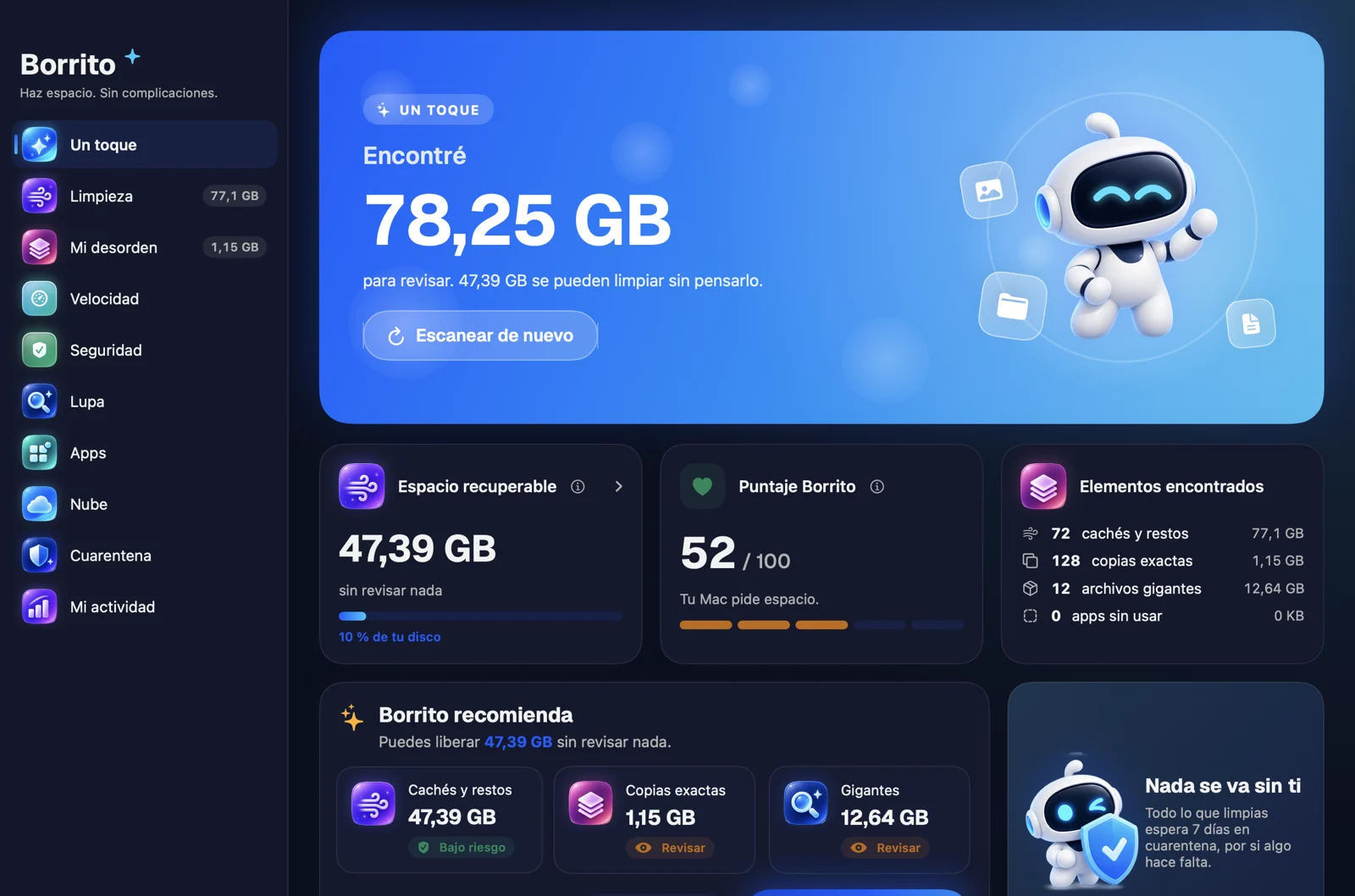 Borrito para Mac: Un toque muestra el espacio que se puede recuperar