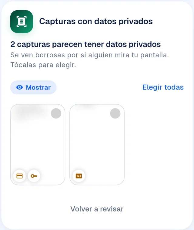 Dos capturas marcadas por tener una tarjeta, una contraseña y un código