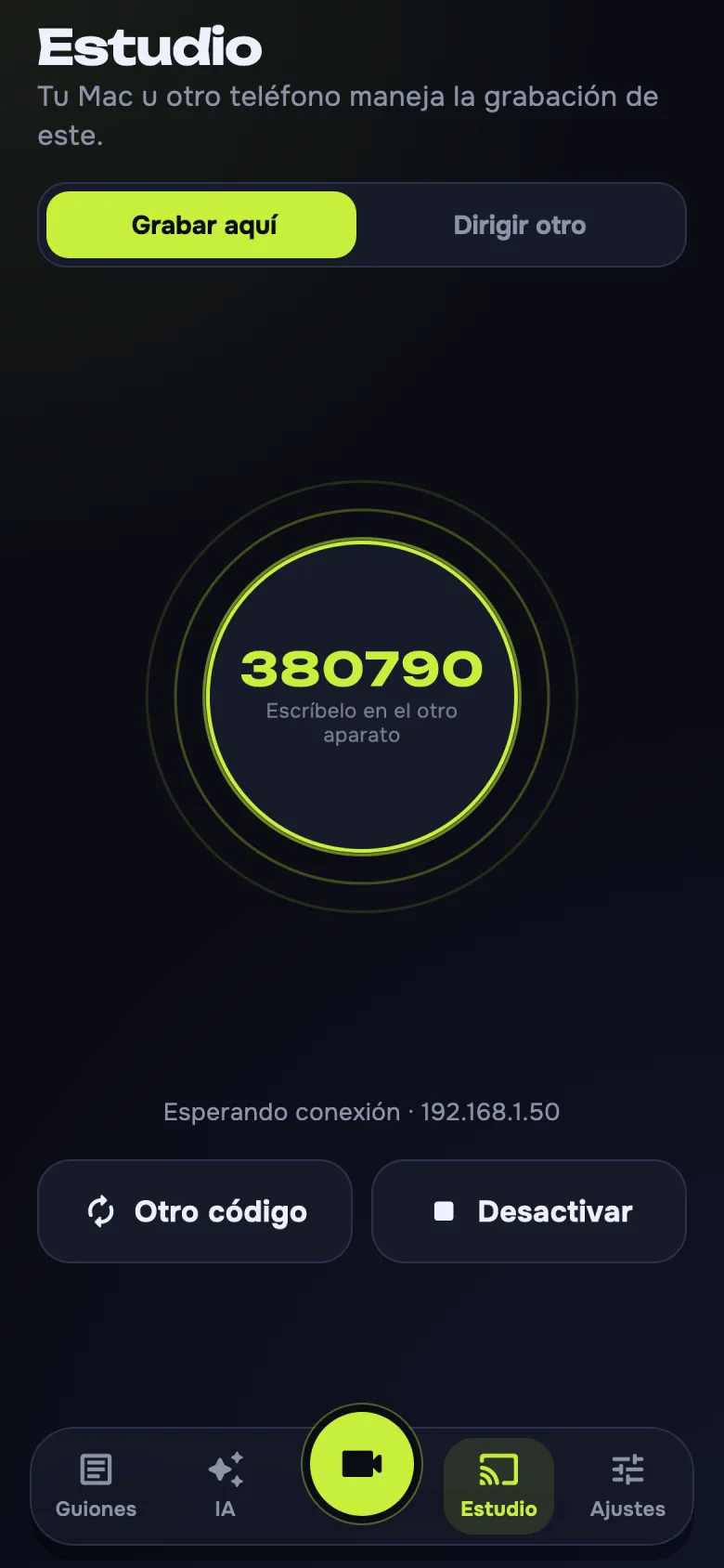 Estudio mostrando el código de seis dígitos