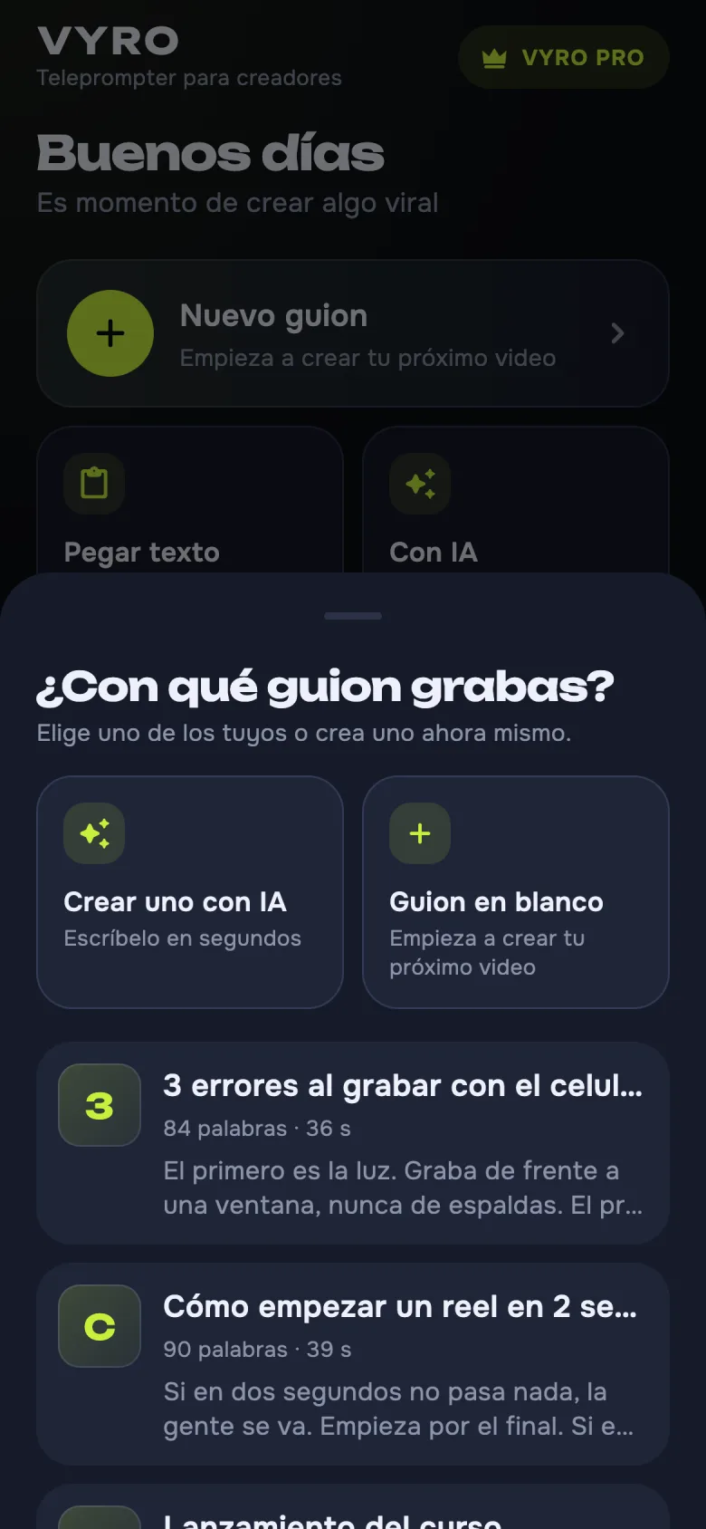 Hoja para elegir con qué guion grabar
